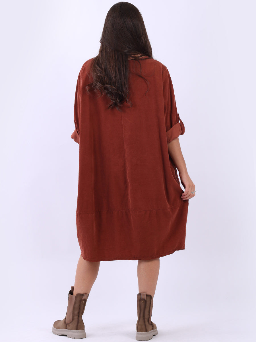 Solid Cotton Corduroy Oversized Dress
