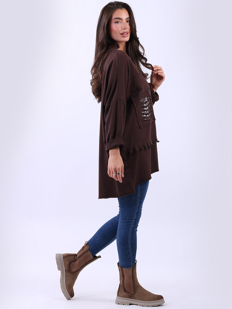 Sequin Ripped Batwing Cotton Oversized T-Shirt