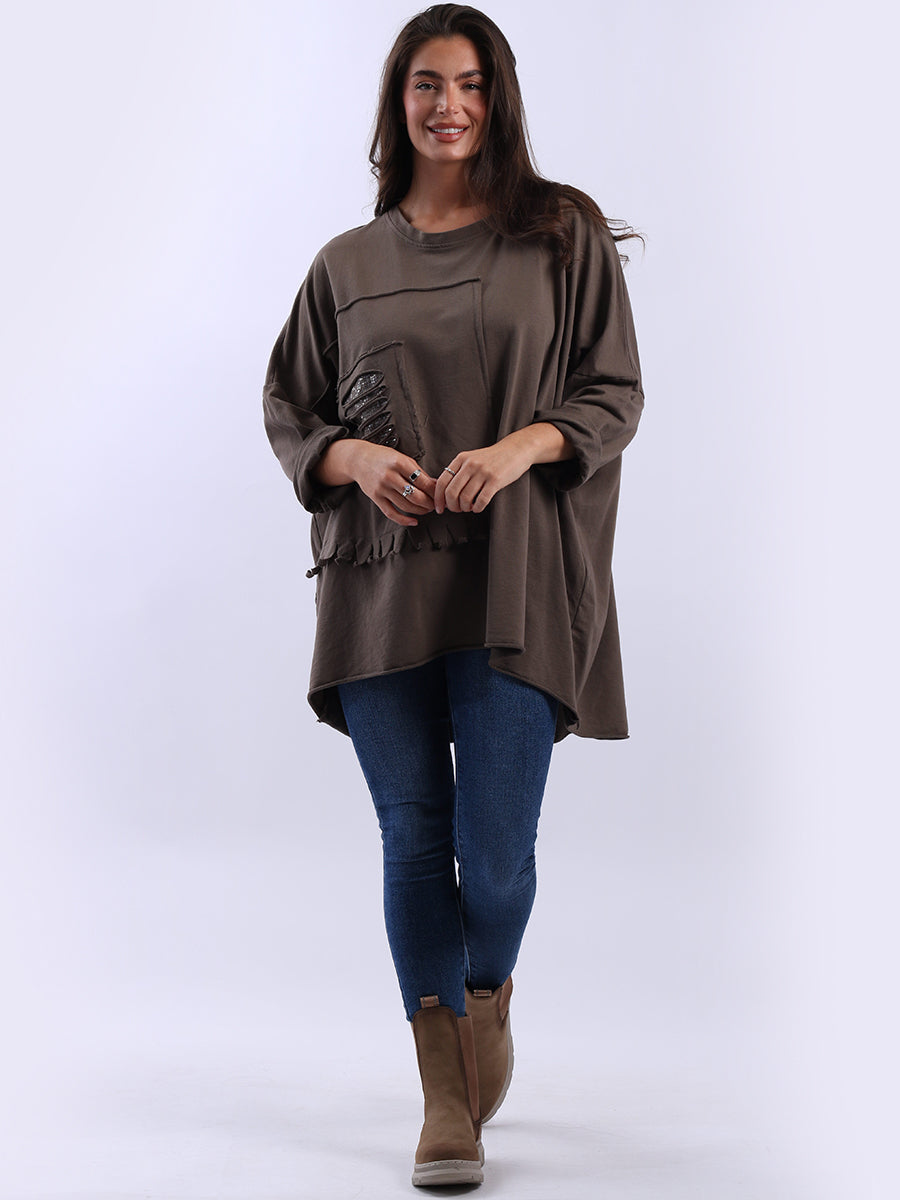 Sequin Ripped Batwing Cotton Oversized T-Shirt