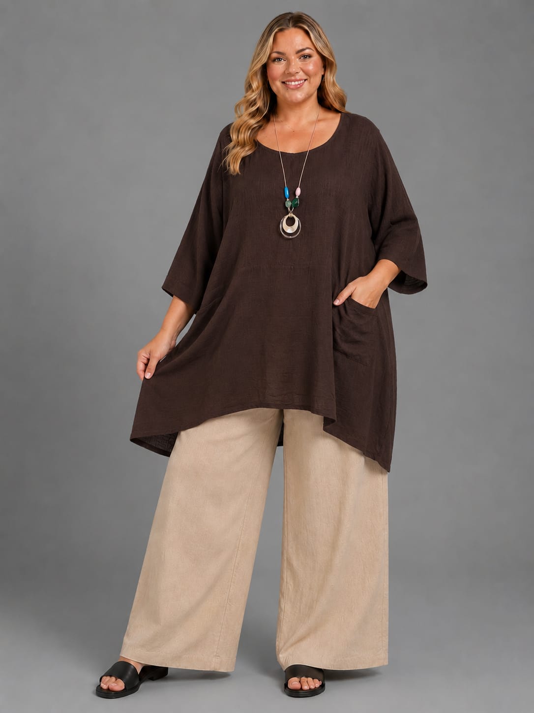 Plus Size Cotton Tunic Top Chocolate