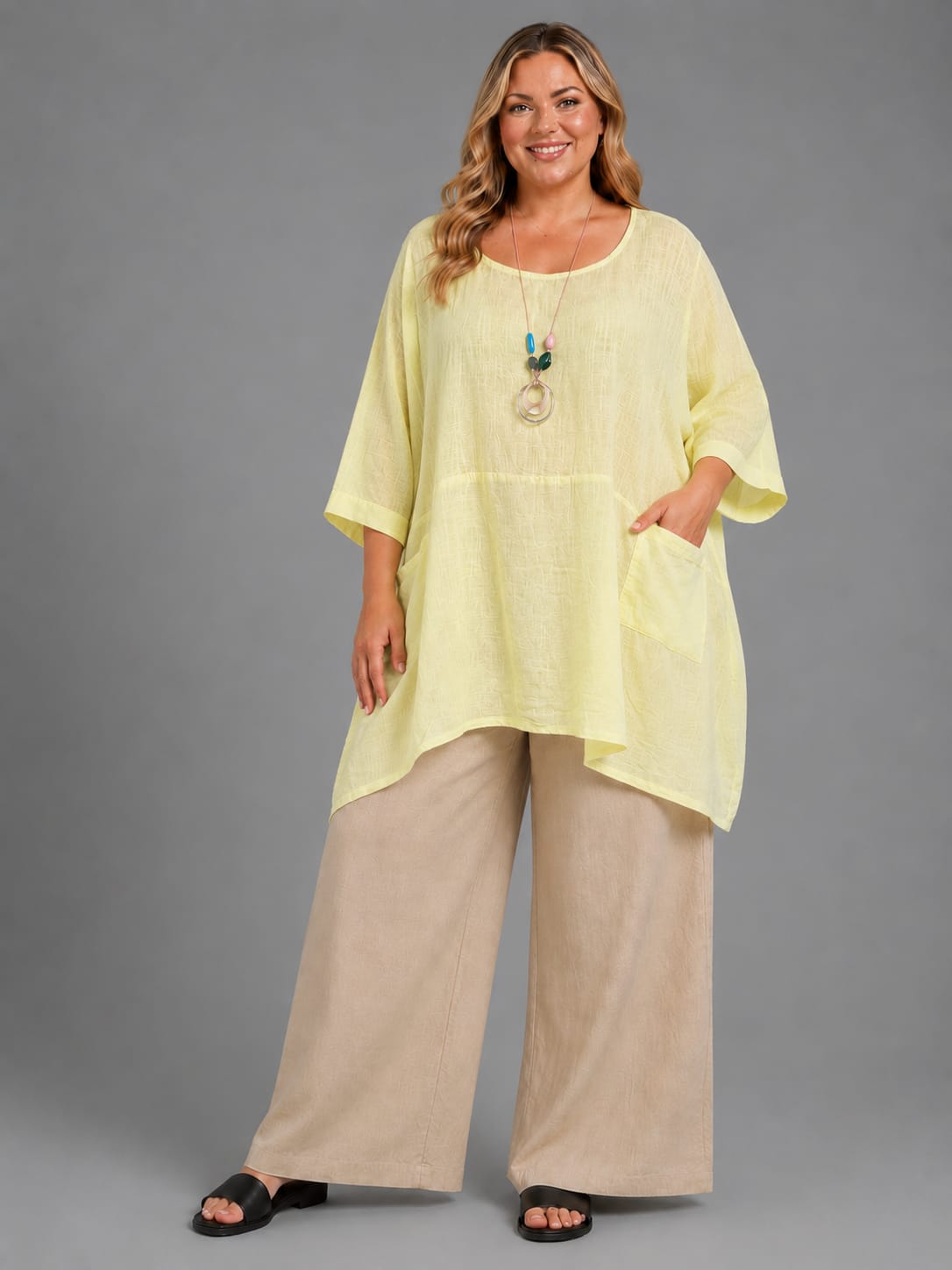 Plus Size Cotton Tunic Top Lemon