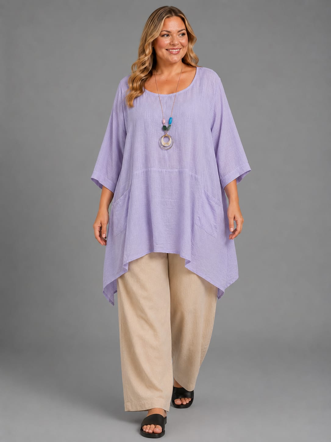 Plus Size Cotton Tunic Top Lilac