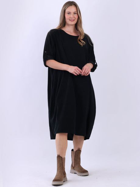 Cotton Corduroy Midi Dress Black