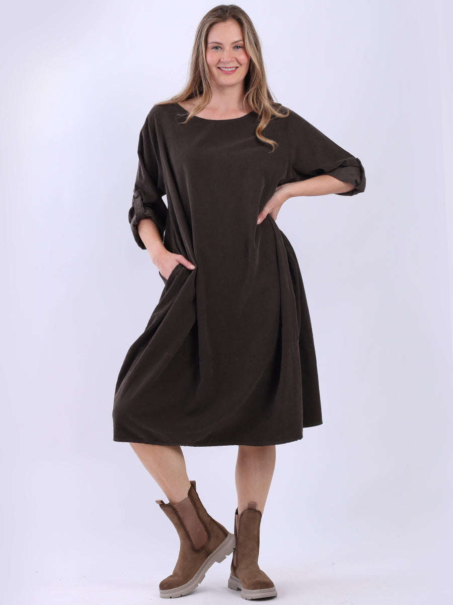 Cotton Corduroy Midi Dress Chocolate