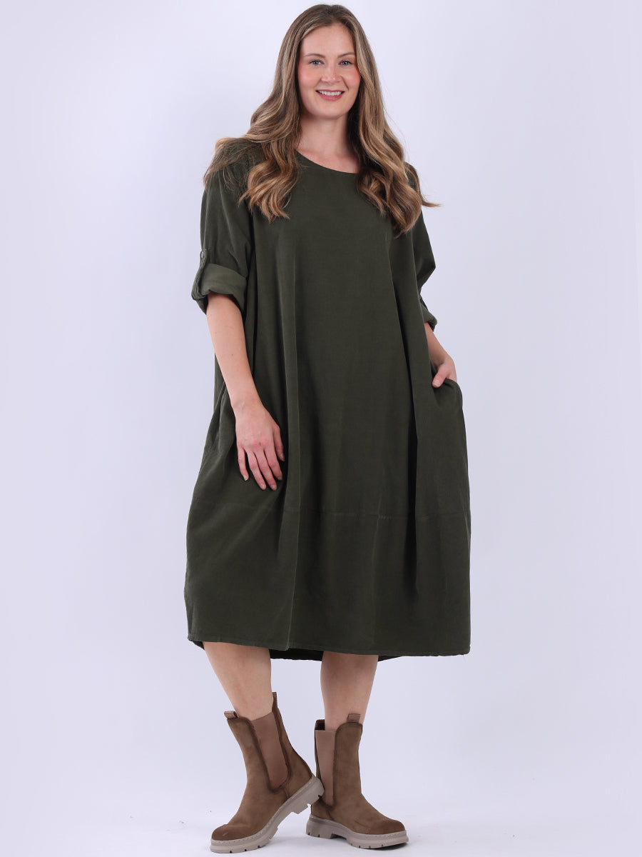 Cotton Corduroy Midi Dress Khaki
