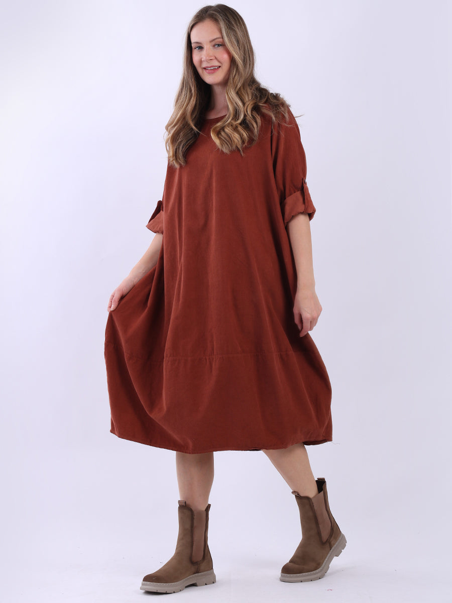 Cotton Corduroy Midi Dress Rust