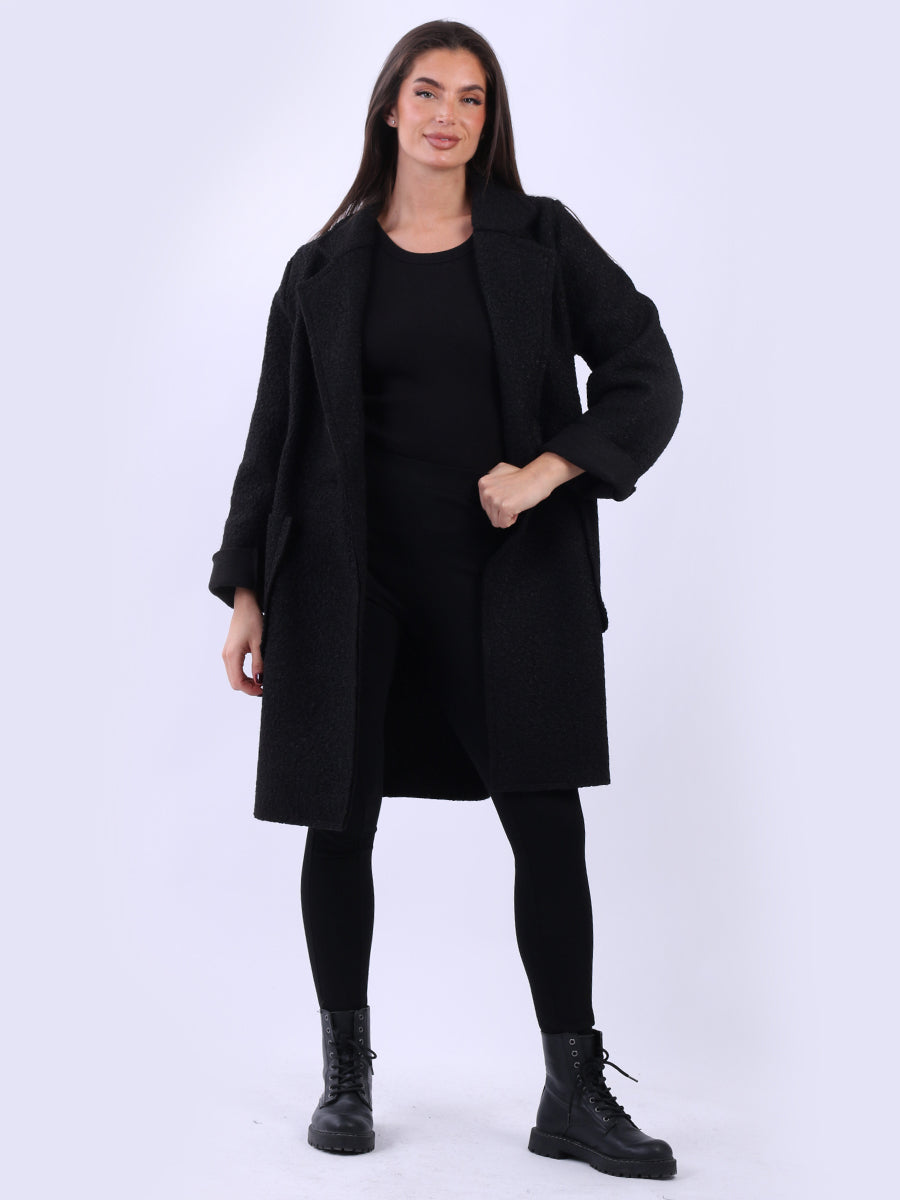 Double Breast Teddy Woolen Coat Black