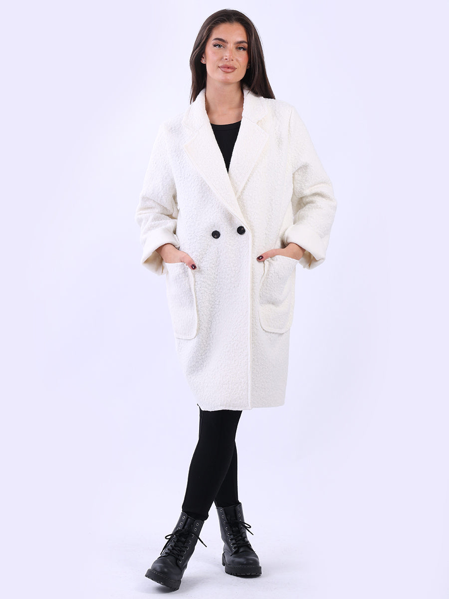 Double Breast Teddy Woolen Coat Off White