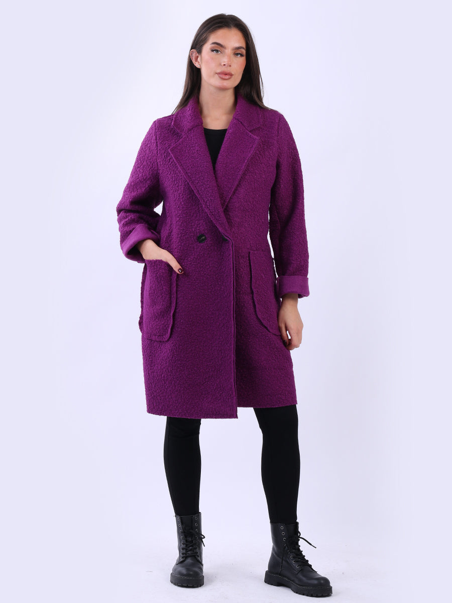 Double Breast Teddy Woolen Coat Purple