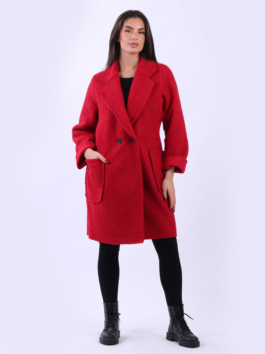 Double Breast Teddy Woolen Coat Red