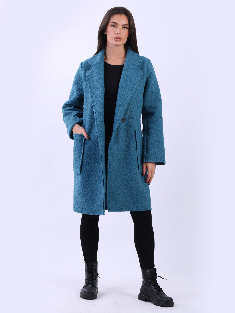 Double Breast Teddy Woolen Coat Teal