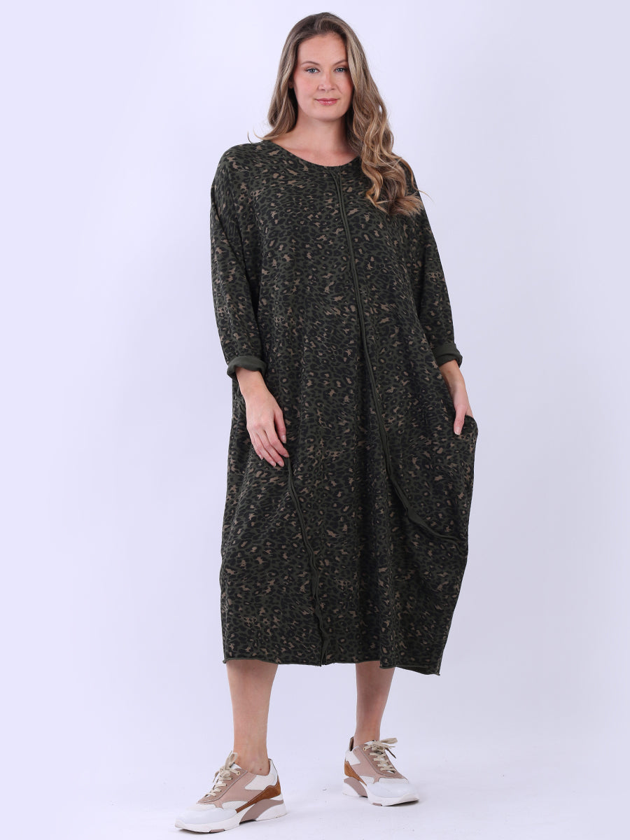 Oversized Leopard Print Ladies Dress Khaki