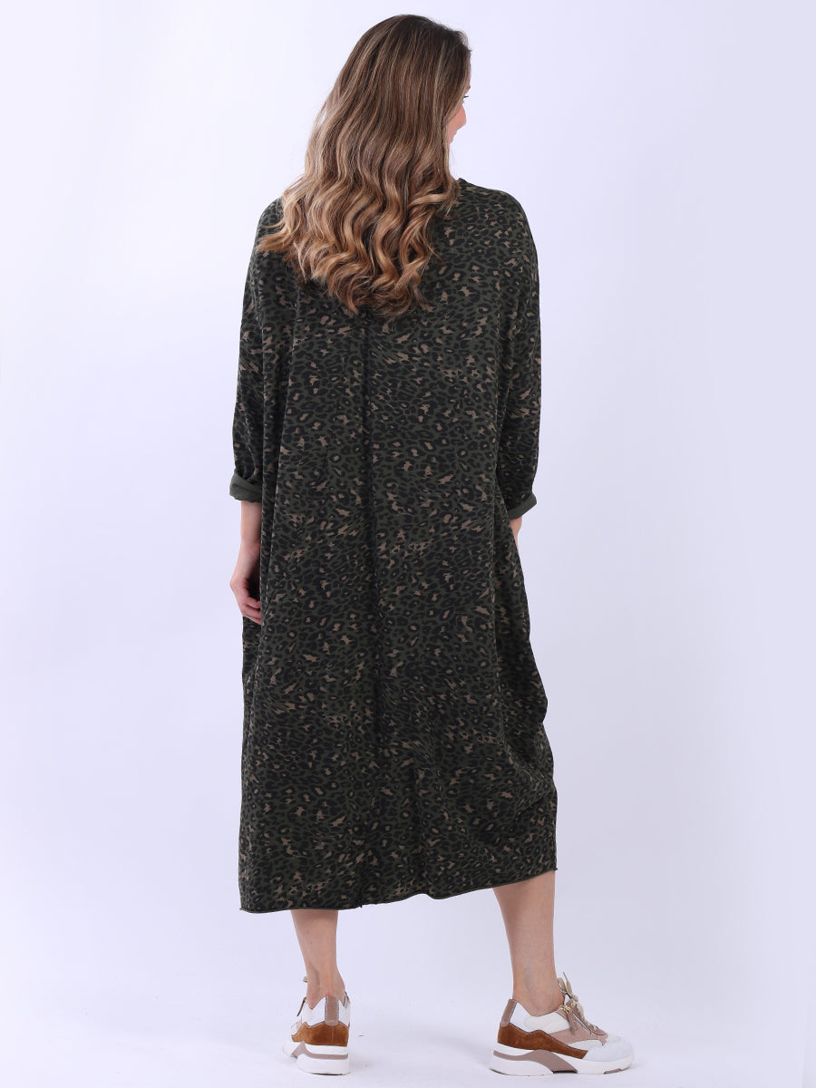 Leopard Print Oversized Midi Cotton Dress