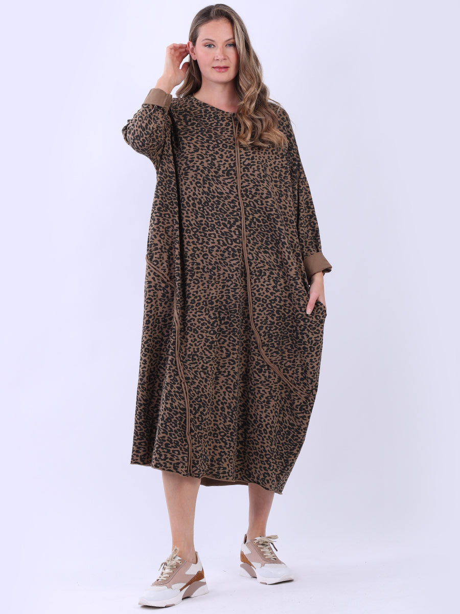Oversized Leopard Print Ladies Dress Mocha
