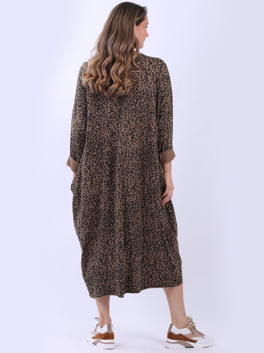 Leopard Print Oversized Midi Cotton Dress