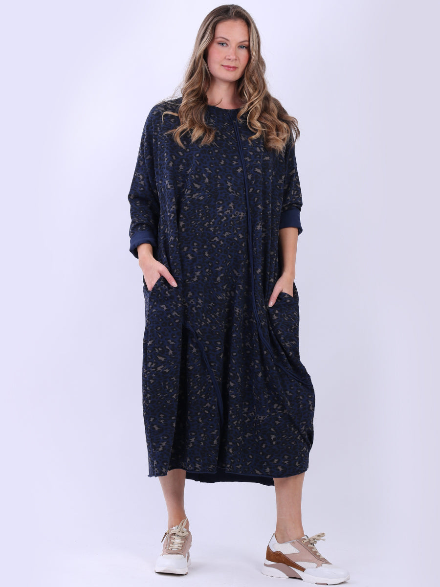Oversized Leopard Print Ladies Dress Navy