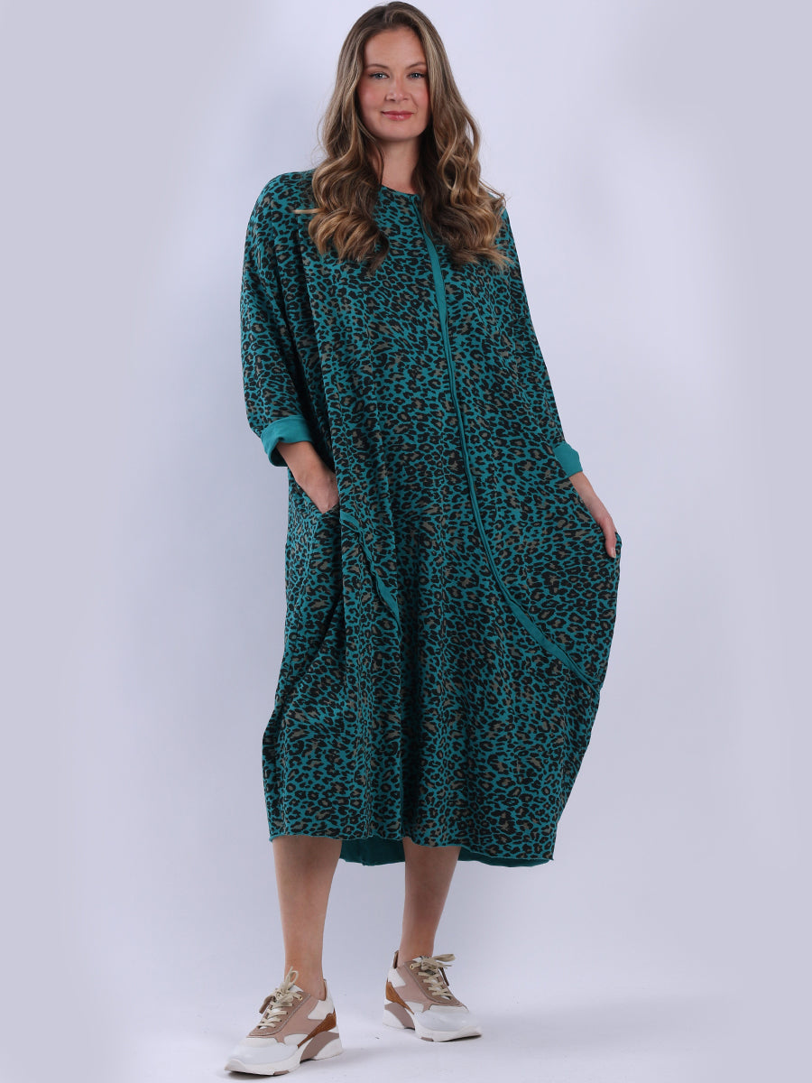 Oversized Leopard Print Ladies Dress Teal