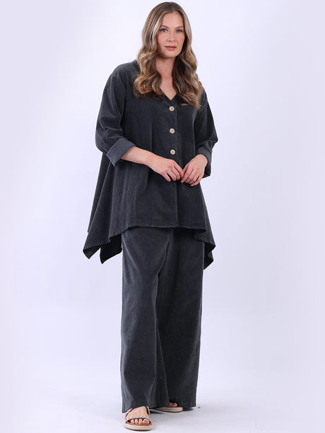 Plus Size Cotton Corduroy Tunic Top Charcoal