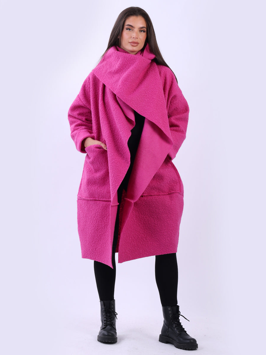 Cowl Neck Woolen Oversized Coat Magenta