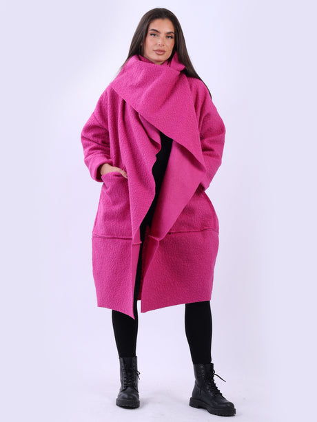 Cowl Neck Woolen Oversized Coat Magenta
