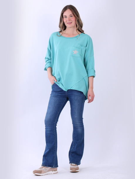 Glittery Star Plus Size Baggy Cotton Tunic