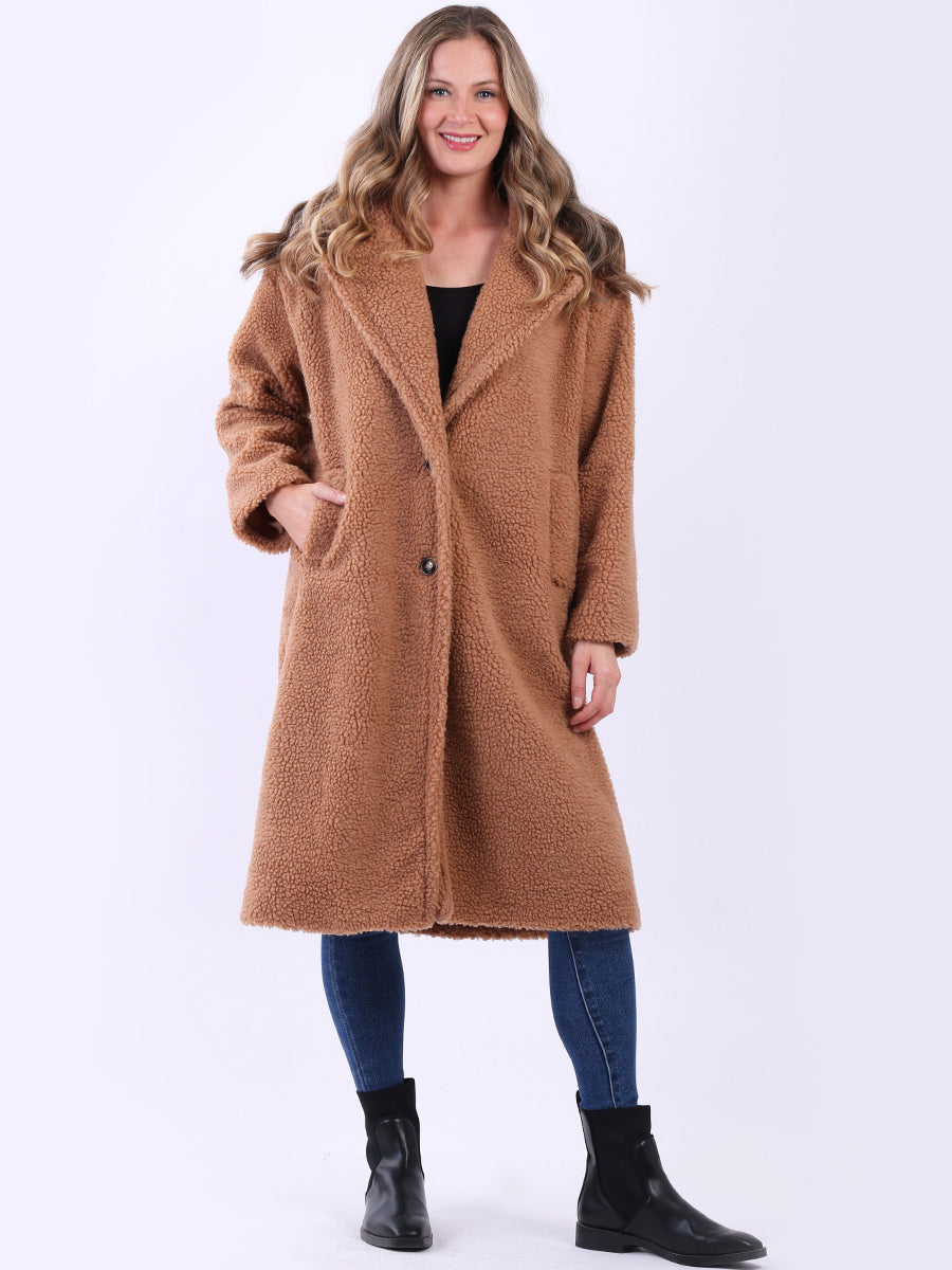 Plus Size Teddy Woolen Coat Camel