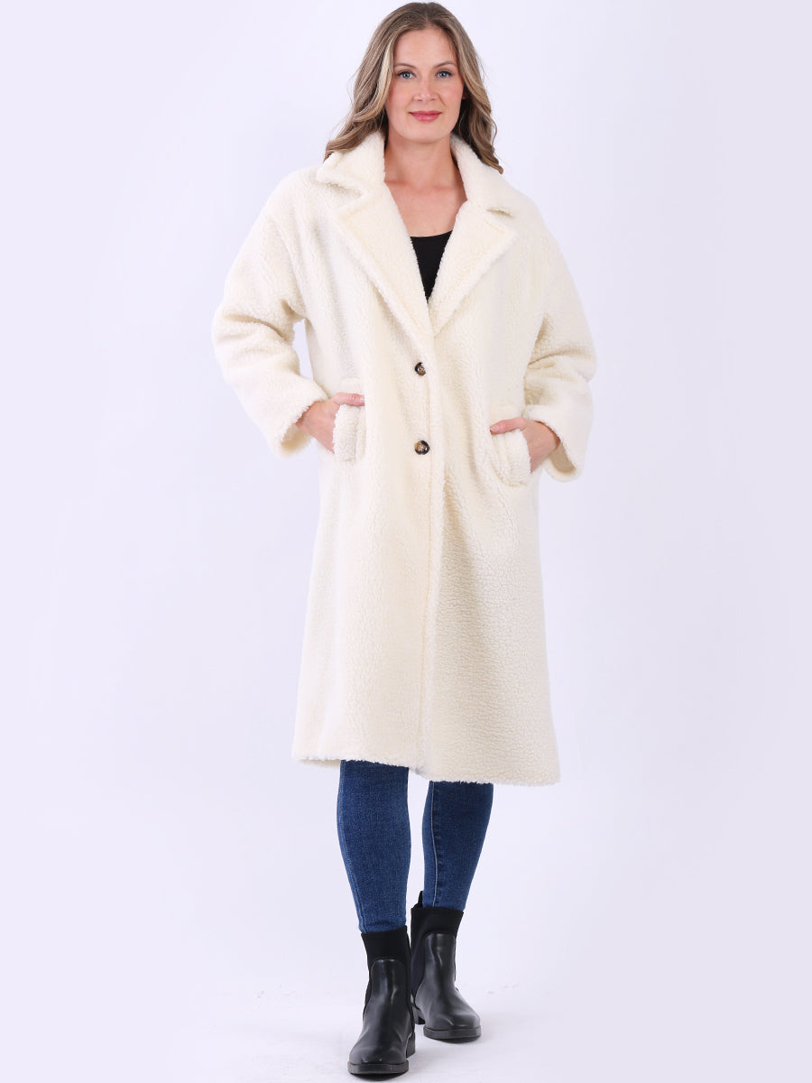 Plus Size Teddy Woolen Coat Off White