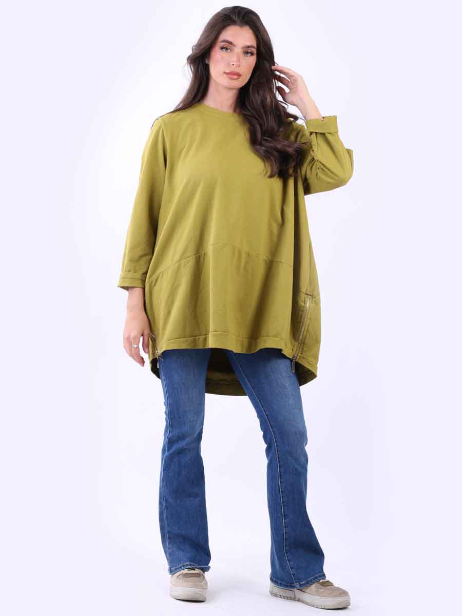 Ladies Plus Size Zipped Hem Italian Cotton Top