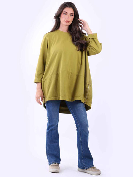 Ladies Plus Size Zipped Hem Italian Cotton Top