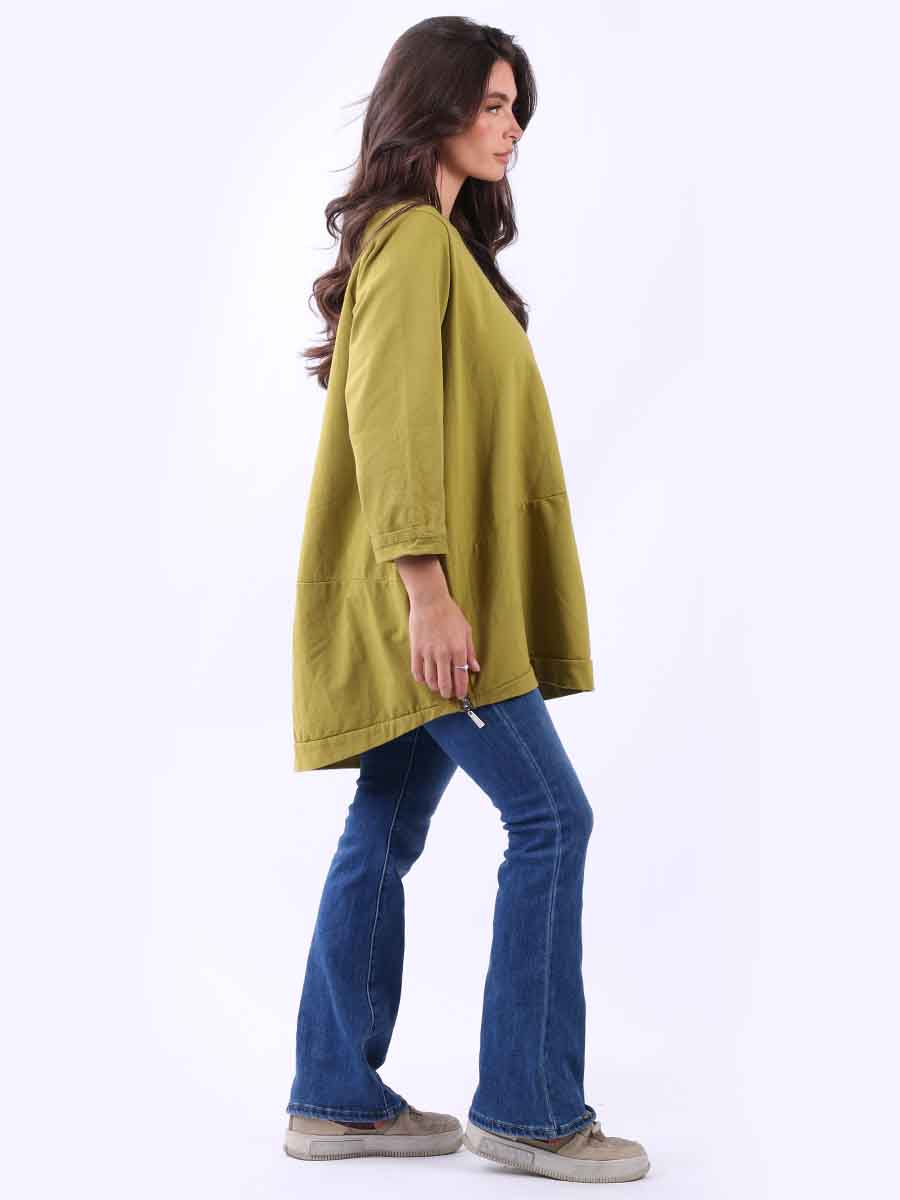 Ladies Plus Size Zipped Hem Italian Cotton Top