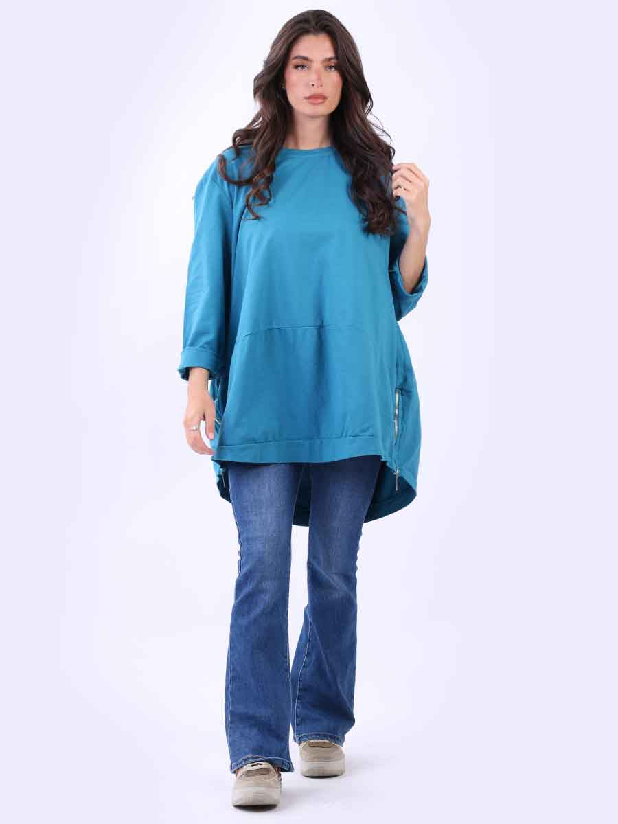 Ladies Plus Size Zipped Hem Italian Cotton Top