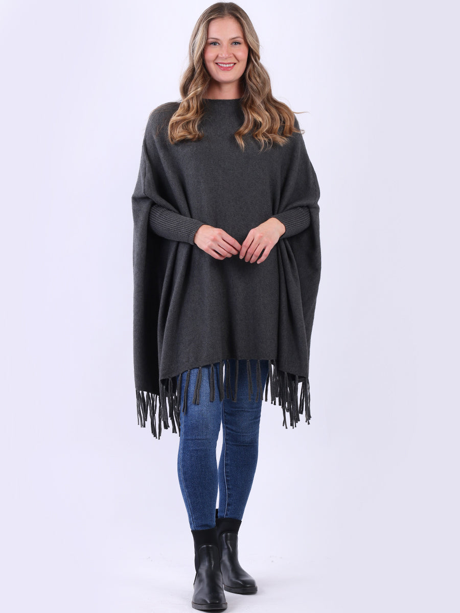 Knitted Oversized Tunic Poncho Charcoal
