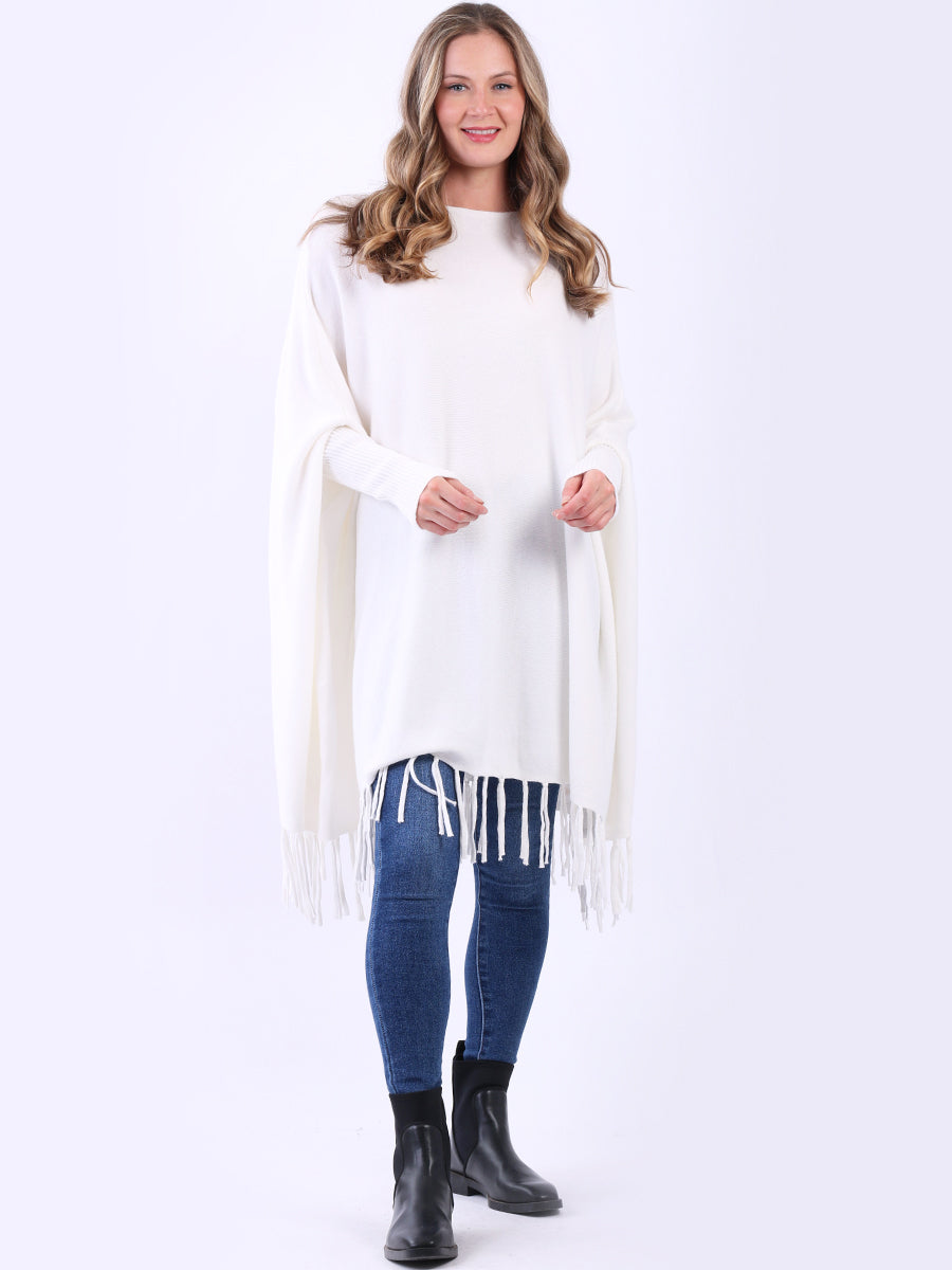 Knitted Oversized Tunic Poncho Off White