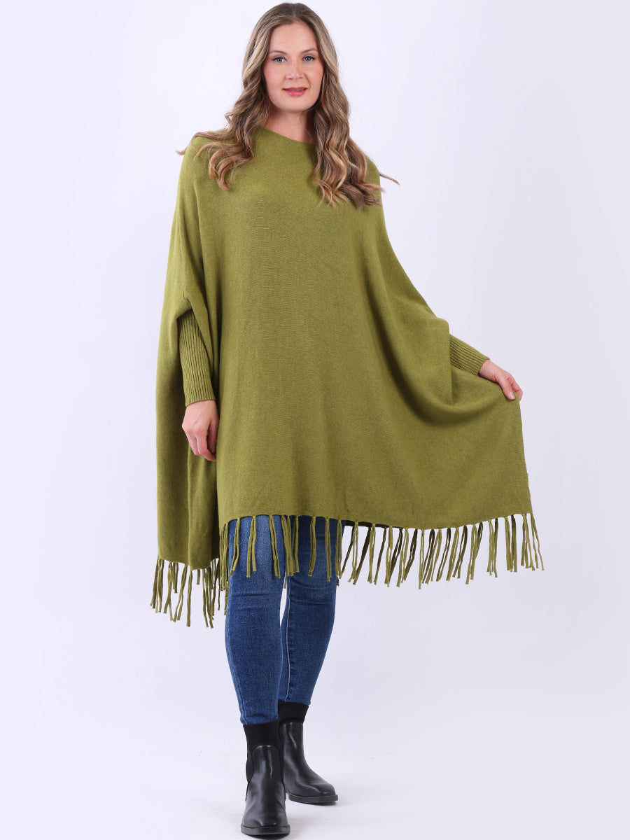 Knitted Oversized Tunic Poncho Olive