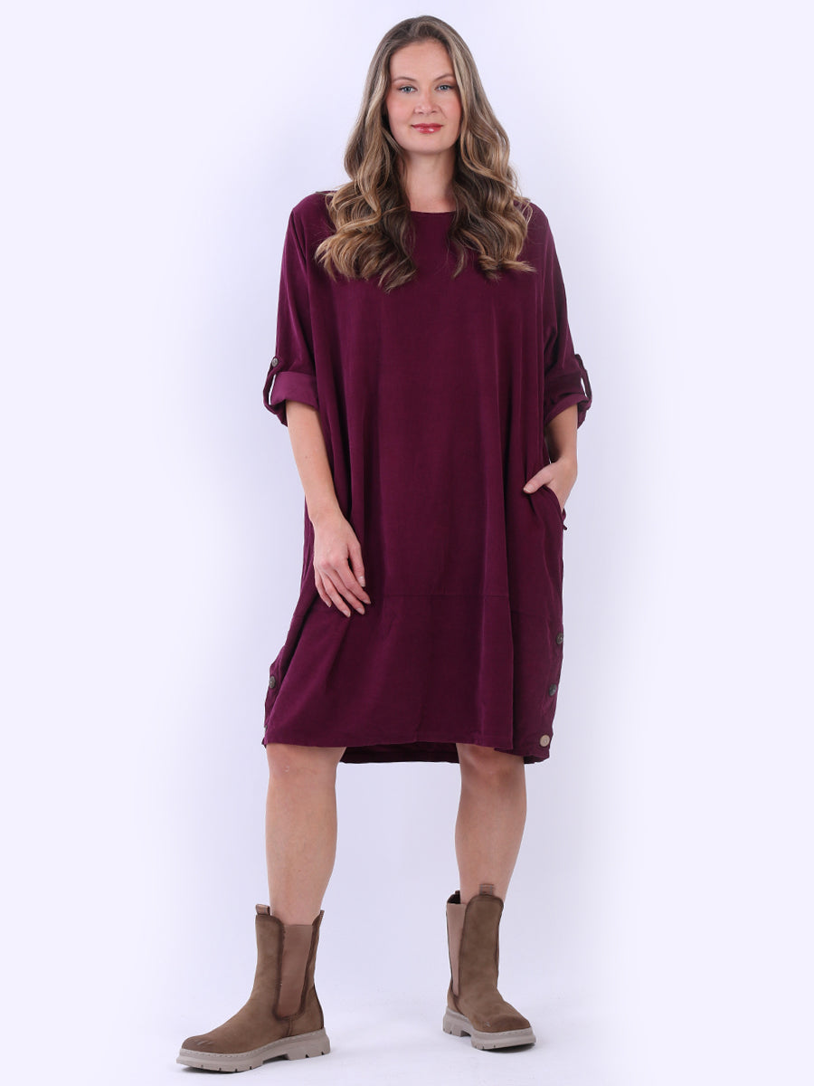 Oversized Corduroy Midi Dress Magenta