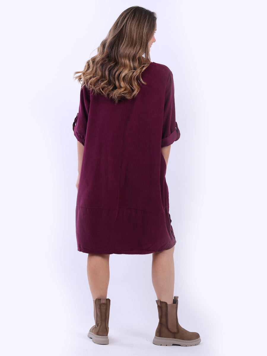Solid Cotton Corduroy Oversized Dress