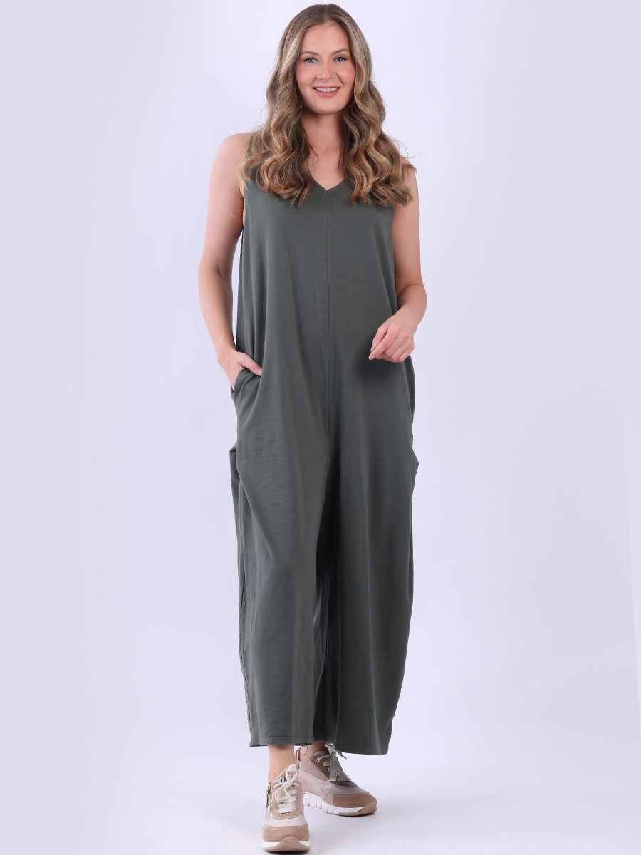 Sleeveless Cotton Jumpsuit Khaki