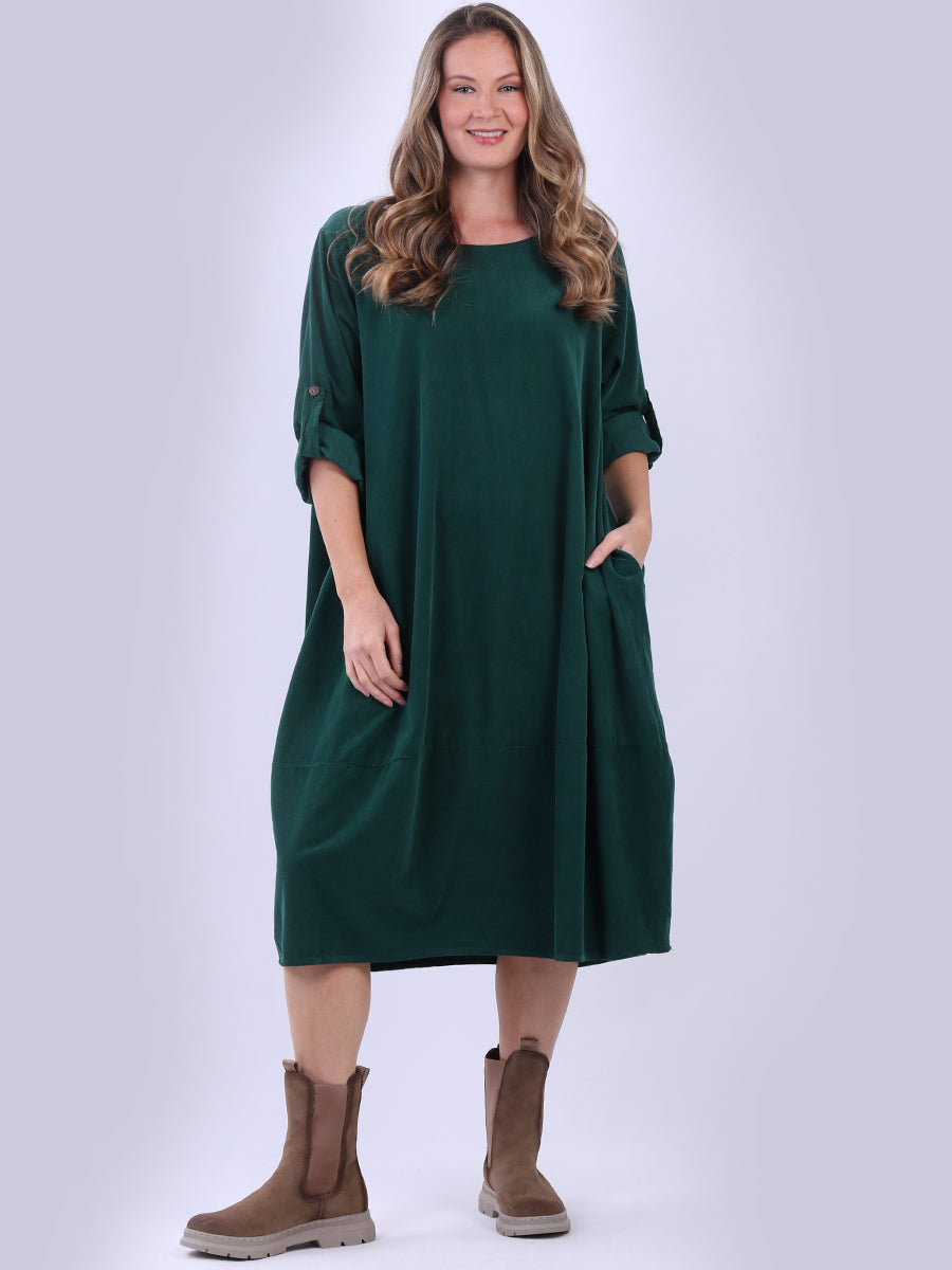 Cotton Corduroy Midi Dress Bottle Green