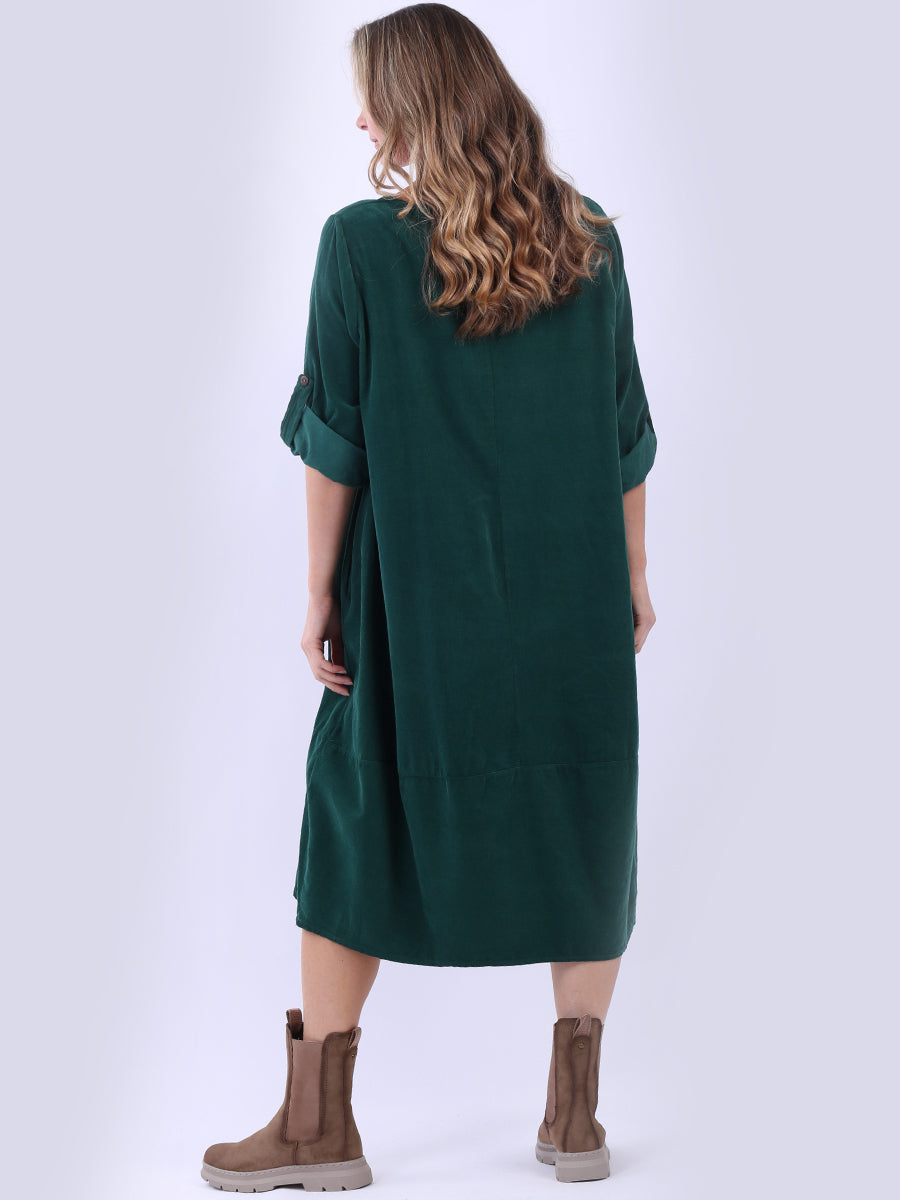 Plus Size Plain Cotton Corduroy Midi Dress