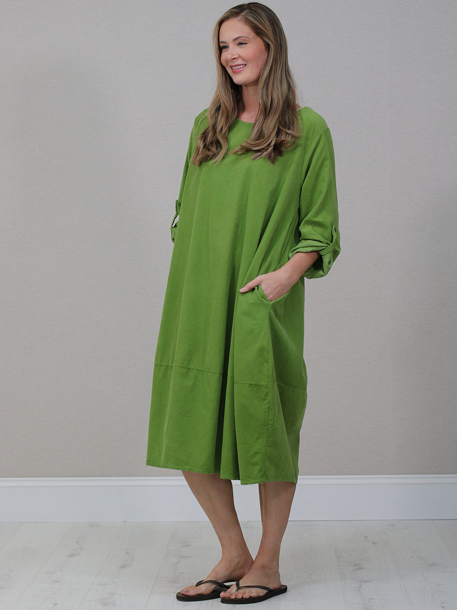 Plus Size Plain Cotton Corduroy Midi Dress