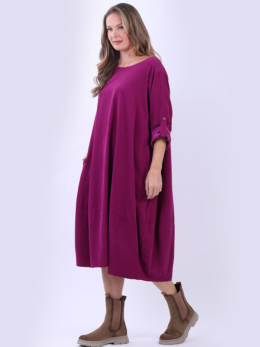 Plus Size Plain Cotton Corduroy Midi Dress