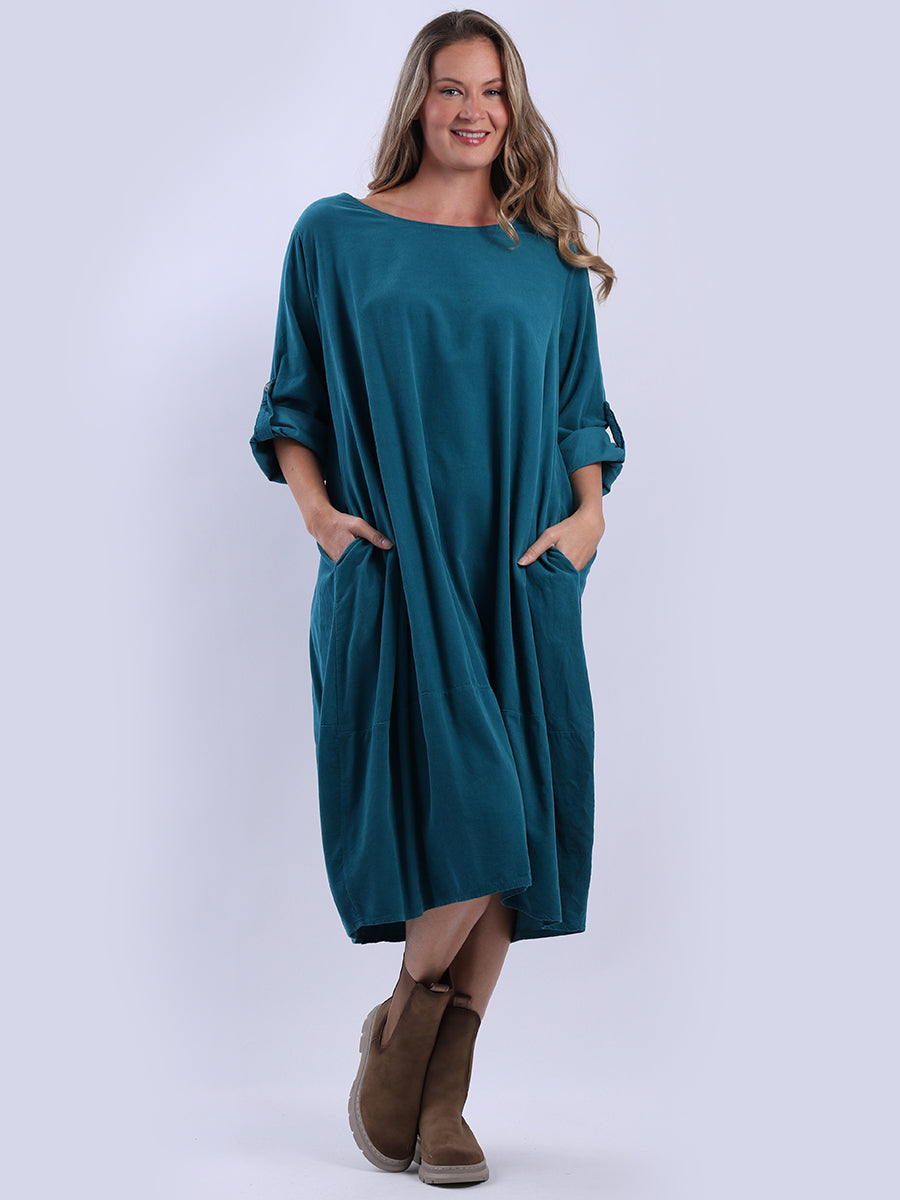 Cotton Corduroy Midi Dress Teal