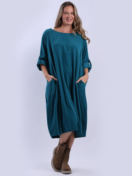 Cotton Corduroy Midi Dress Teal