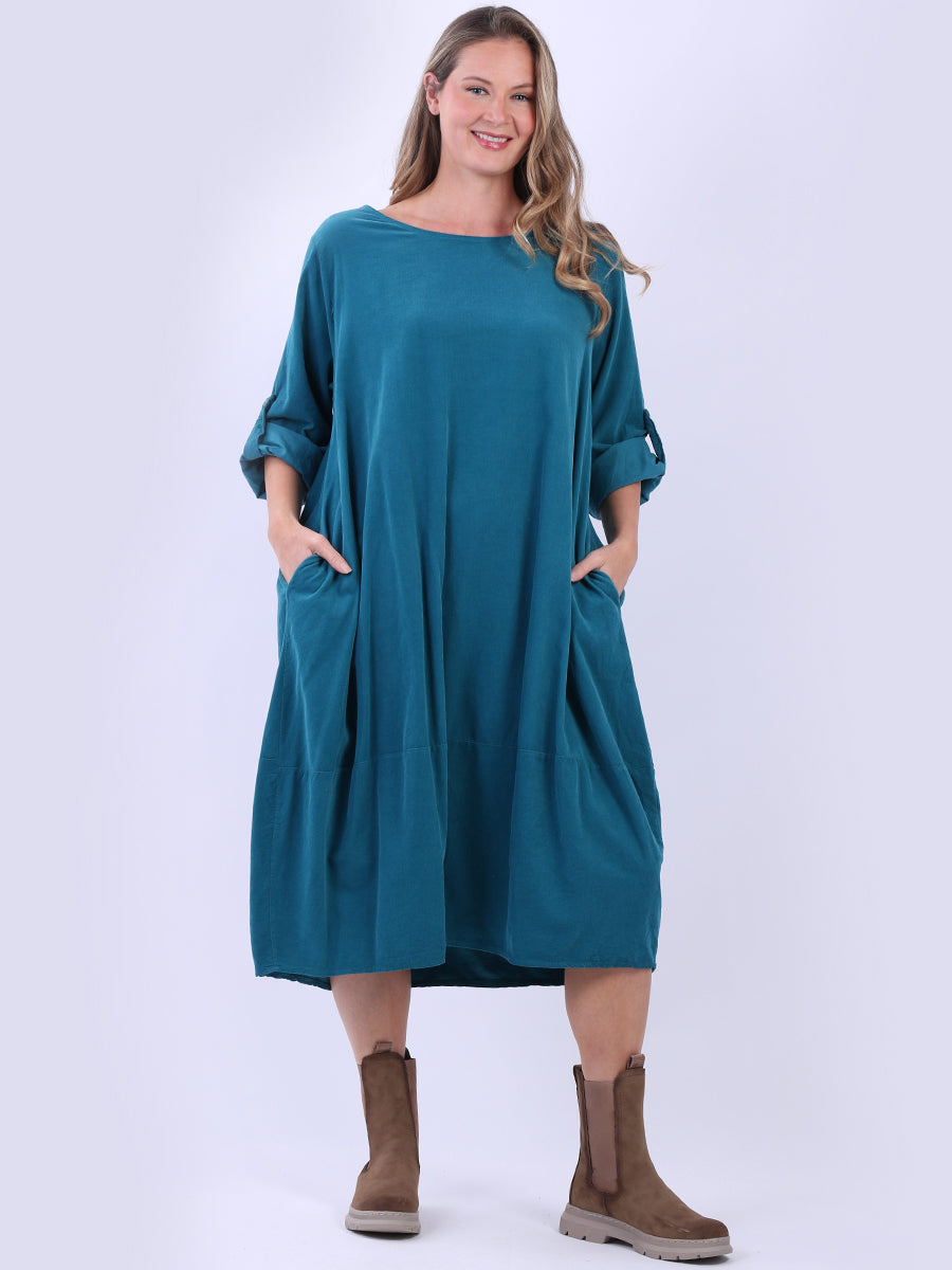 Plus Size Plain Cotton Corduroy Midi Dress