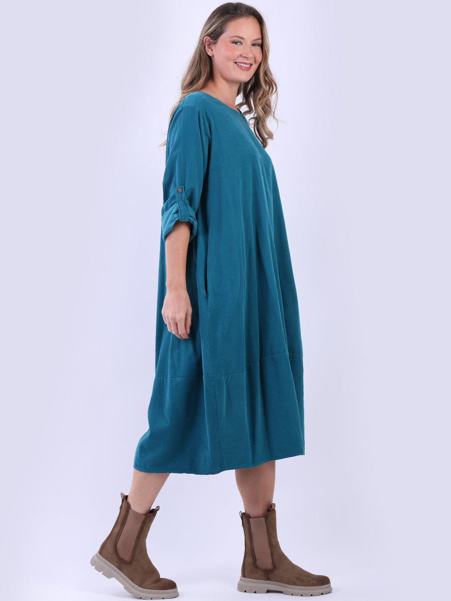 Plus Size Plain Cotton Corduroy Midi Dress