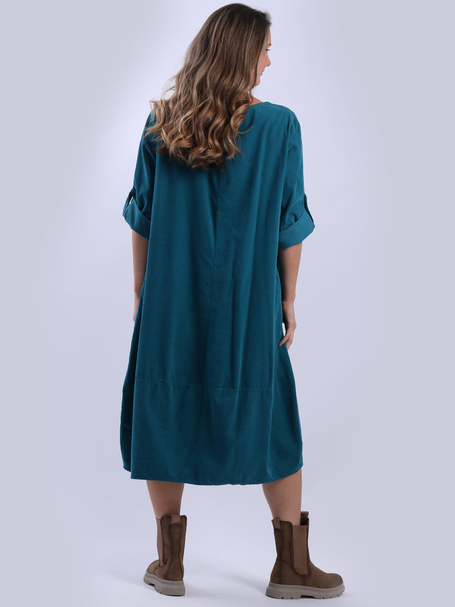 Plus Size Plain Cotton Corduroy Midi Dress