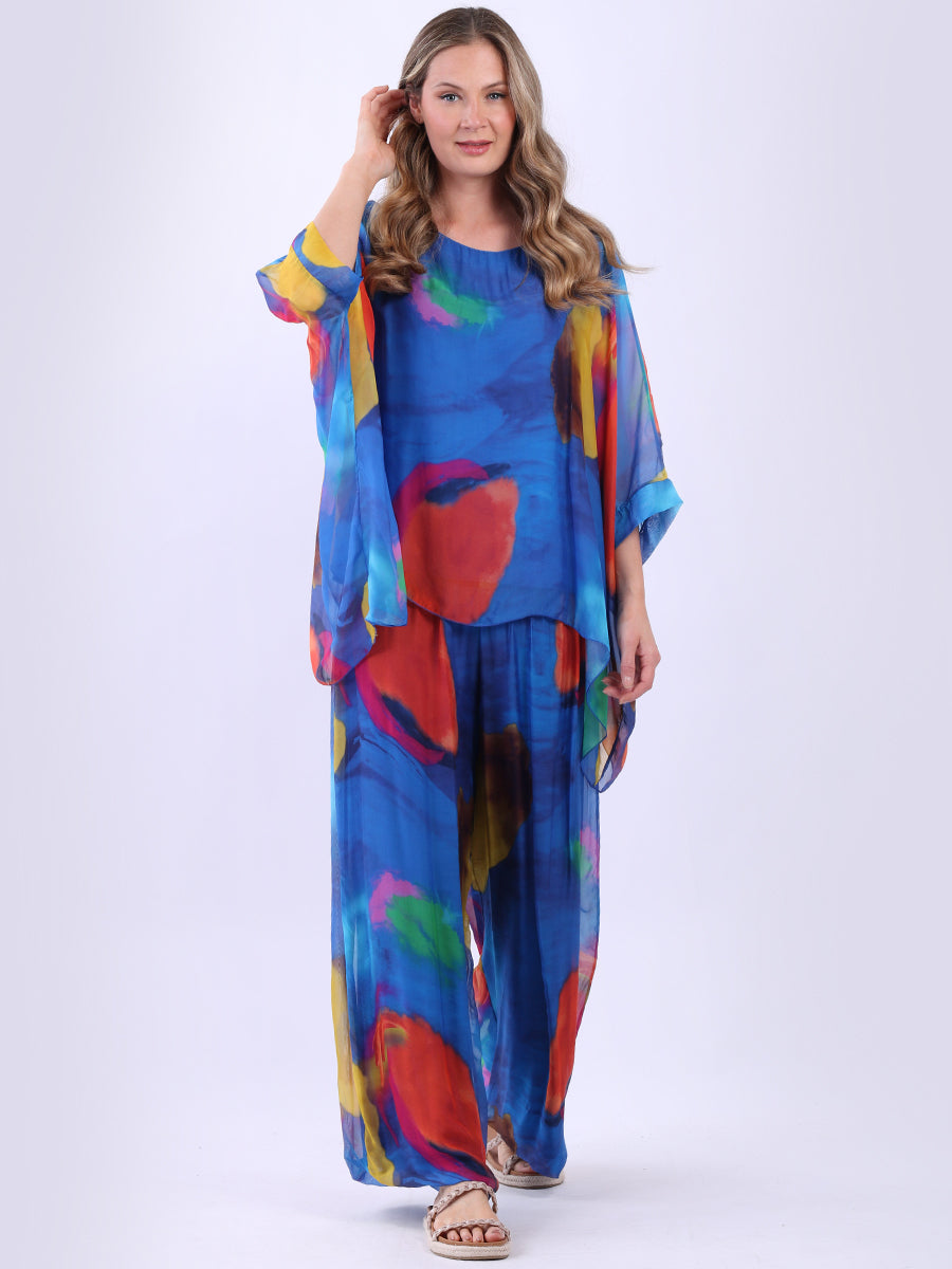 Double Layered Tie Dye Batwing Silk Tunic Top