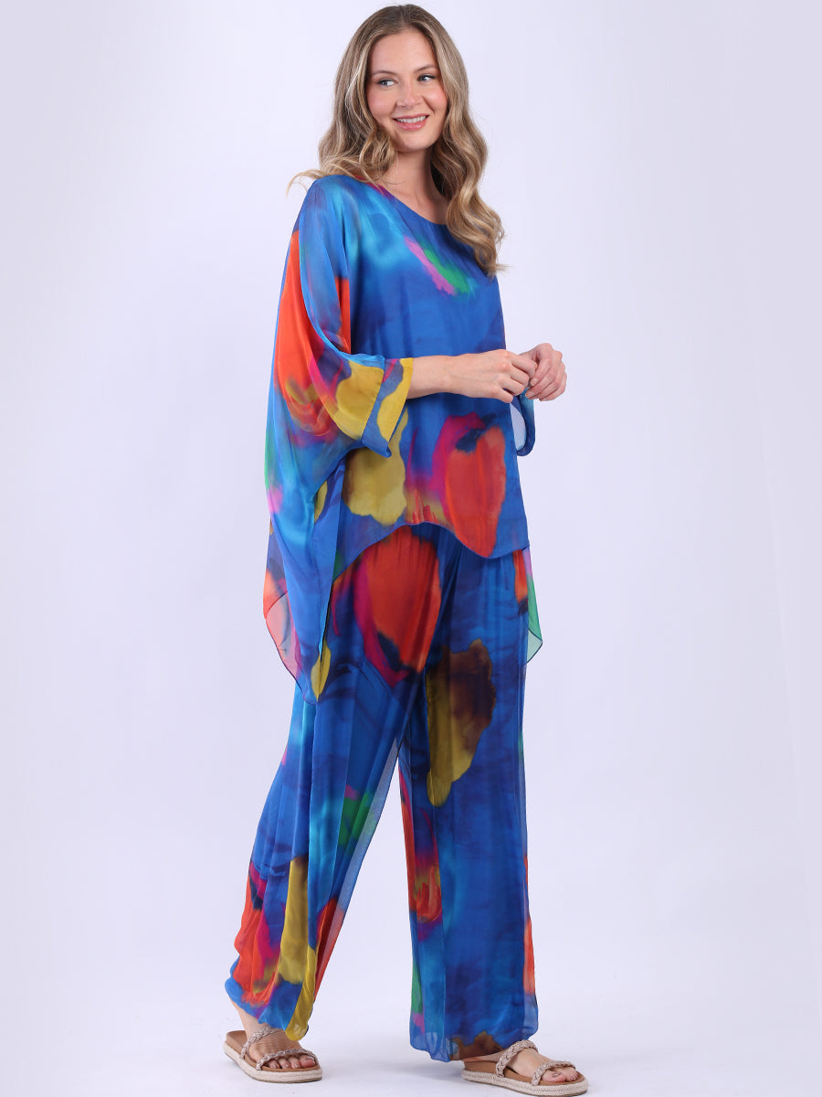 Tie Dye Silk Tunic Top Royal Blue