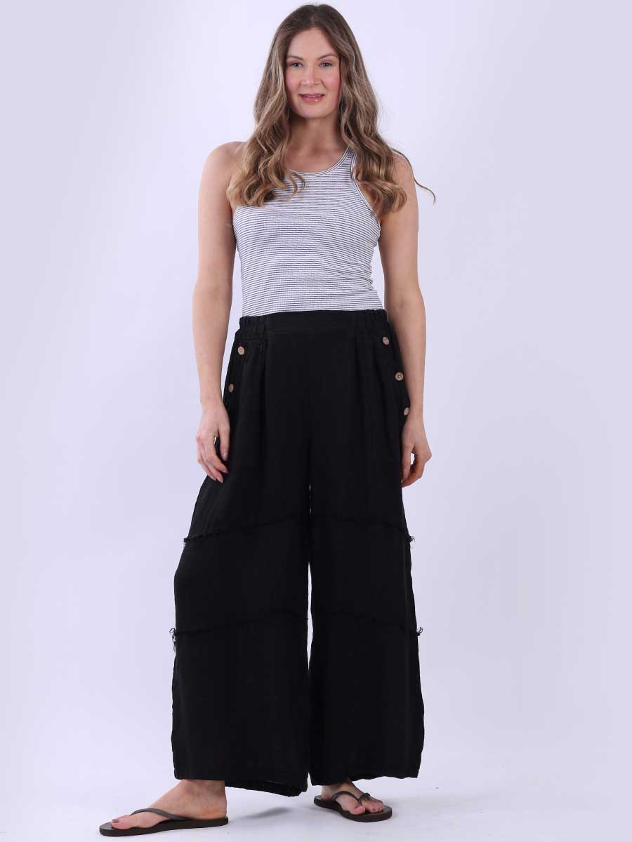 Wide Leg Linen Trouser Black
