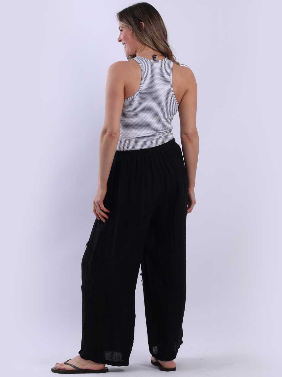 Frayed Edge Linen Palazzo Pant